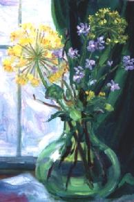 #25 Wild Flowers in the Green Vase 16x22 Oil